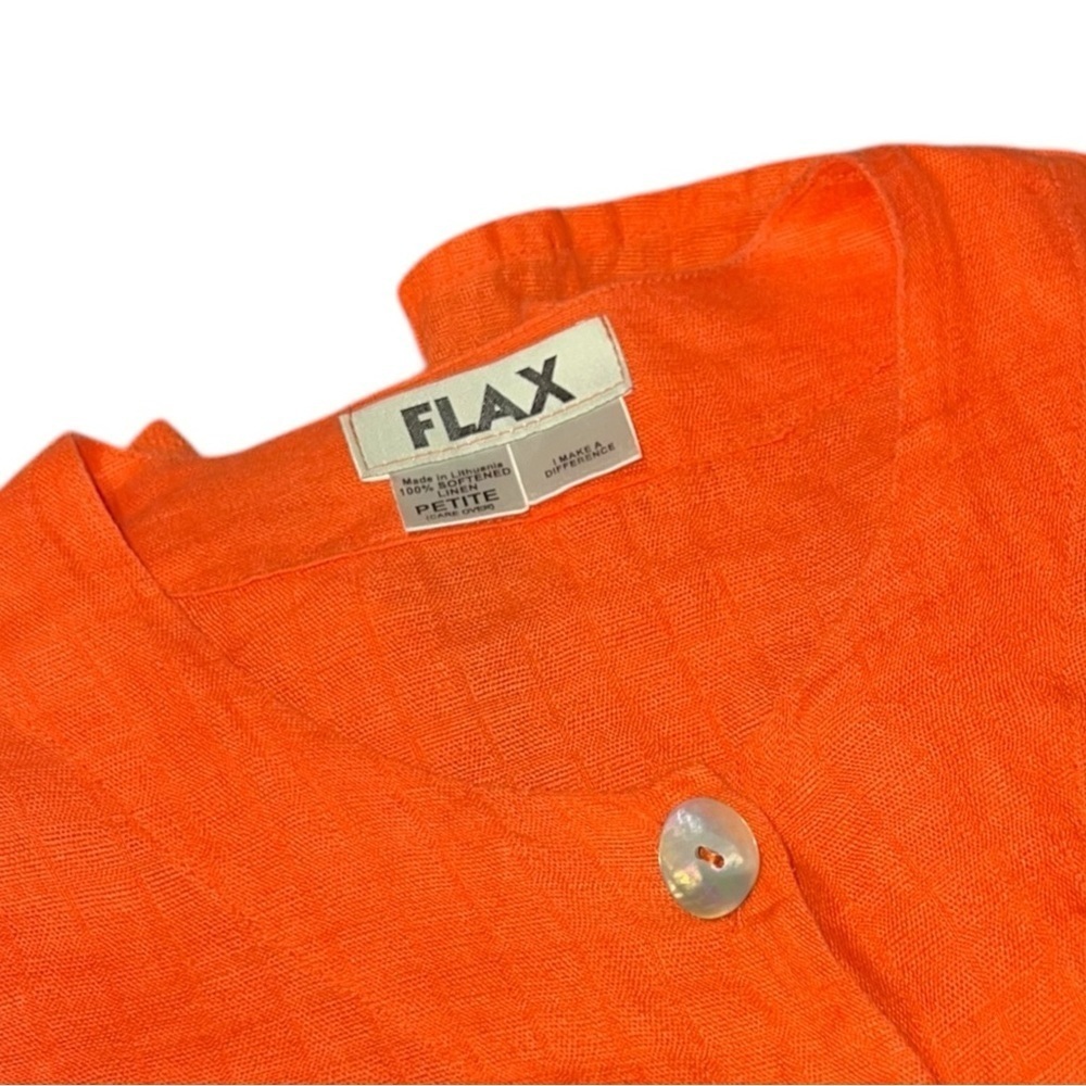 FLAX CORAL ORANGE LINEN LONG SLEEVE BUTTON DOWN  PETITE TUNIC SHIRT - Me… - Picture 9 of 10